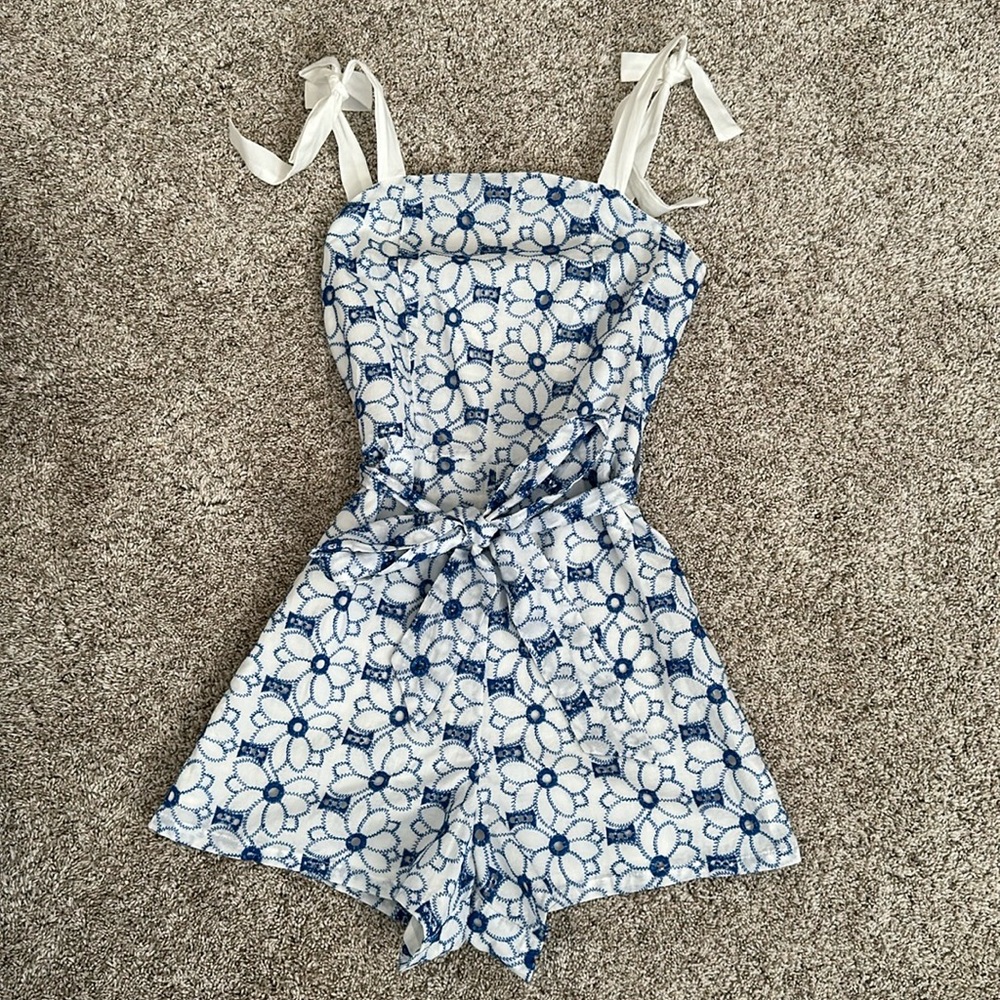 francesca’s miami blue and white romper